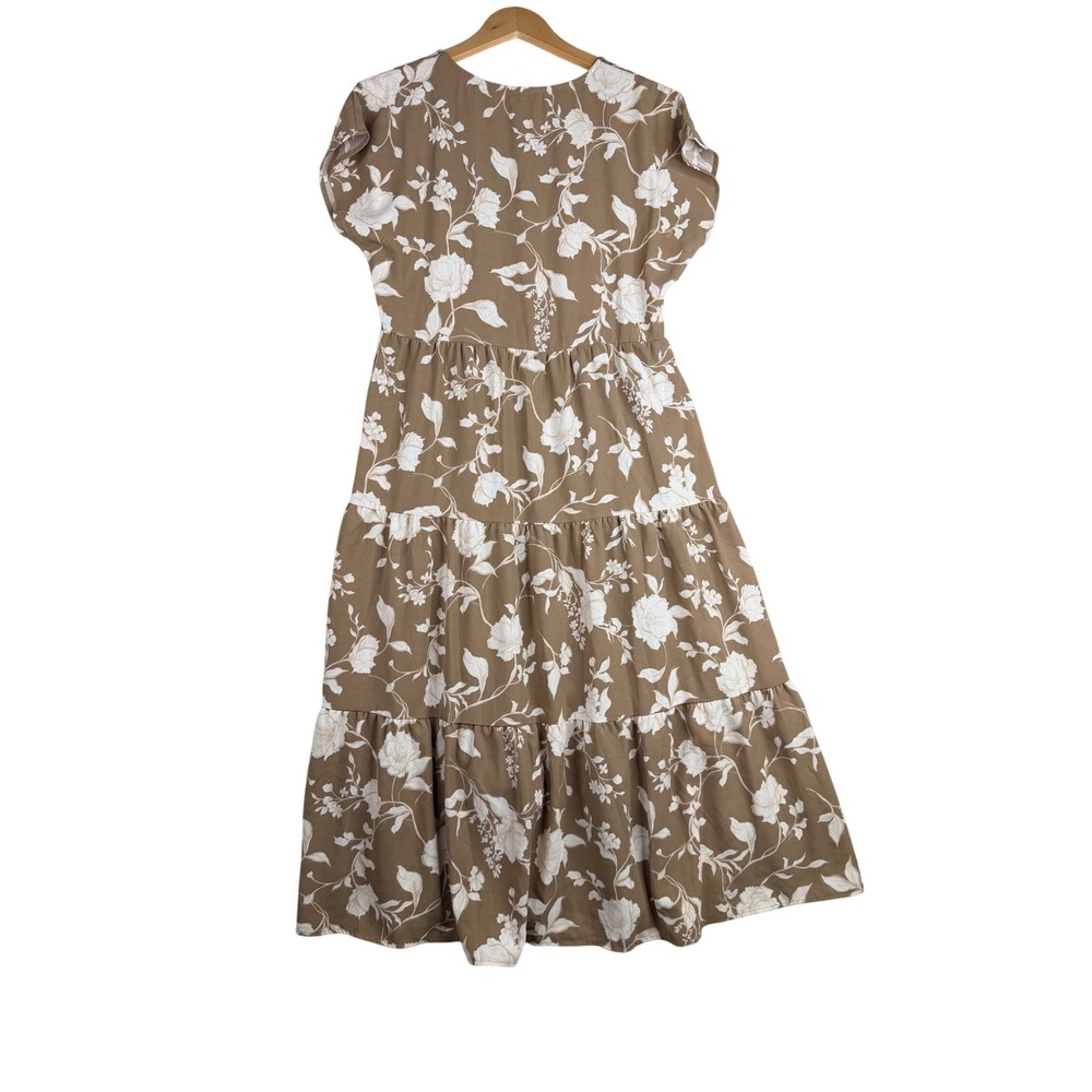 Blue Pepper Floral Print Tiered Midi Dress size Large Khaki/White - Picture 5 of 7